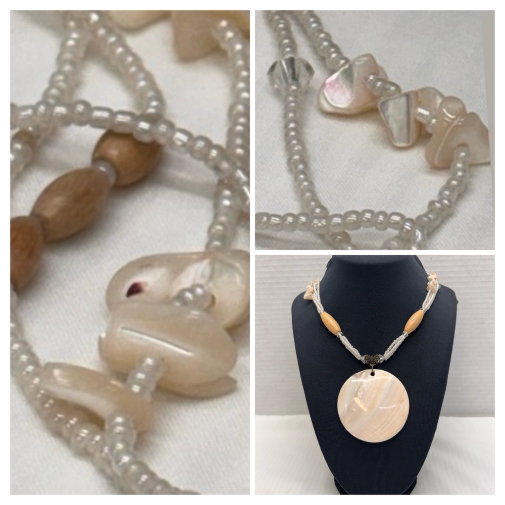 Vintage Bohemian Chunky Mother of Pearl Statement Necklace